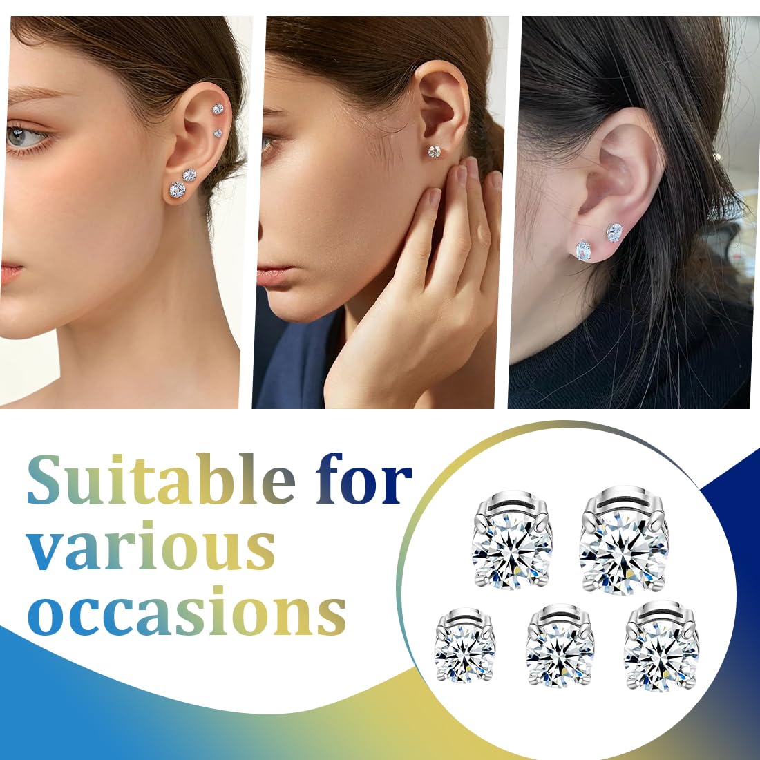 5 Paia Orecchini Magnetici,Orecchini Magnetici Uomo Donna,Clip Auricolari Finti Uomo,Orecchino Magnetico In Acciaio Inossidabile Non-Piercing Calamita Finti Orecchino Set 4/5/6/7/8mm