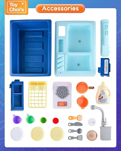 Miniatura 4 de Toy Choi's Juego de fregadero de juguete de la serie Pretend Play Kitchen con sistema de ciclo de agua de funcionamiento automático, accesorios de