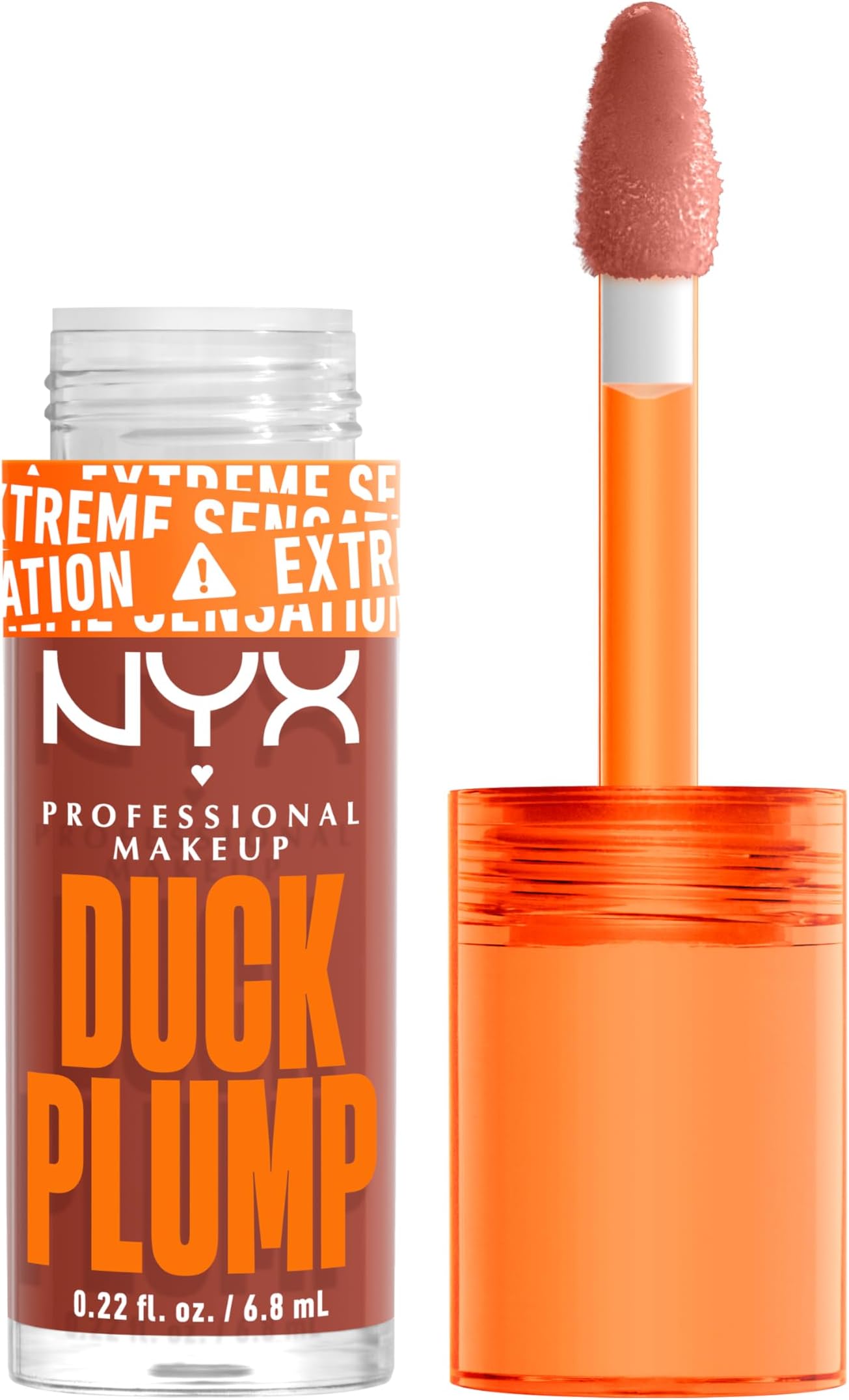 NYX Professional Makeup Lip Plumping Gloss, Intense Colour and High Pigmentation, With Extreme High Shine Finish, Infused with Spicy Ginger, Vegan Formula, Duck Plump, Brown Of Applause