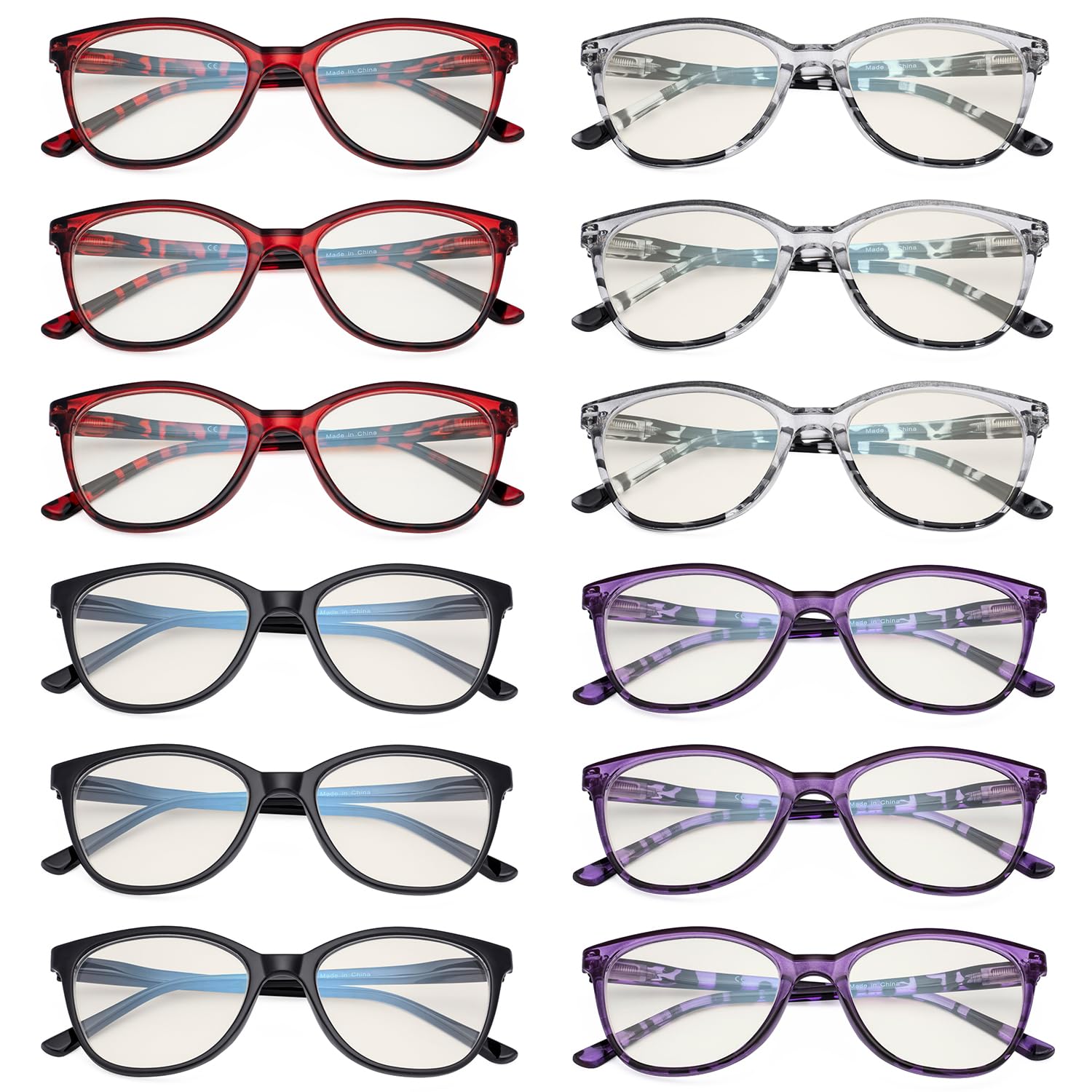 Eyekepper 12-Pack Cat Eye Blue Light Blocking Reading Glasses for Women Oversized Computer Readers Ladies +2.50
