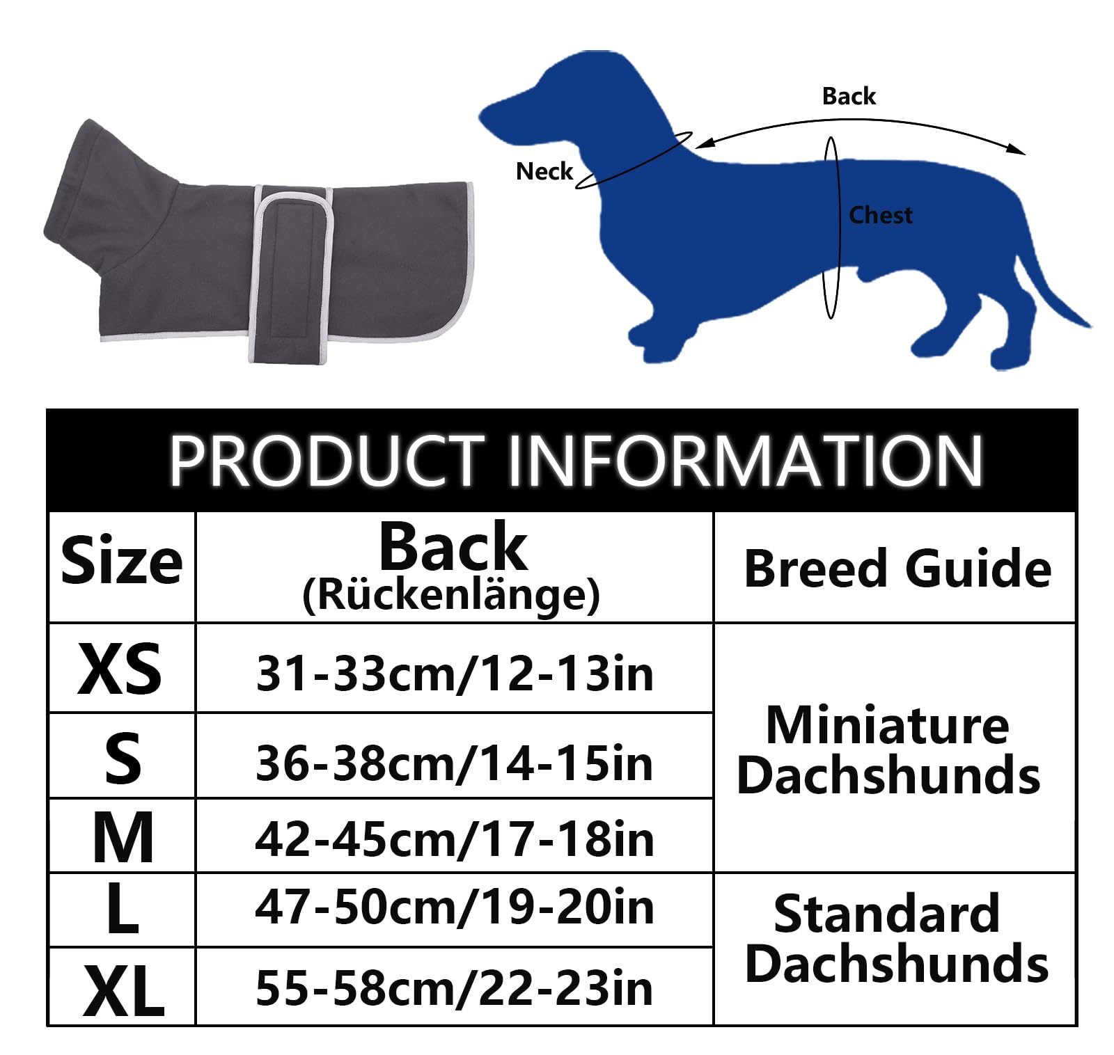 Geyecete - Perro Abrigo de Invierno con Forro Polar cálido, con Bandas Ajustables e Ribete Reflectante, Pullover con Agujero del arnés, para pequeños, medianos Perros Salchicha-Gris-S