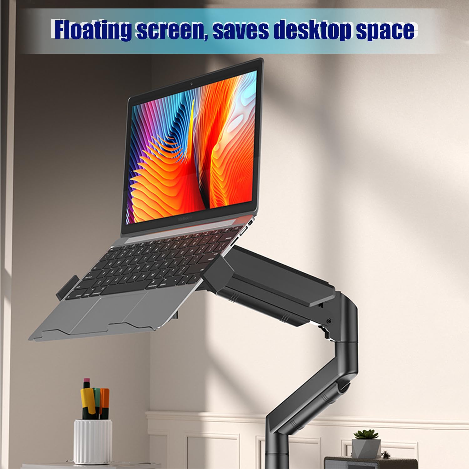 Braccio Monitor Scrivania,Supporto Per Monitor 2 In 1 Con Vassoio, Capacità Fino a 10 Kg, Altezza Regolabile,Compatibile Con Laptop Fino a 17 Pollici, Braccio Per Scrivania Con Morsetto/Foro,nero