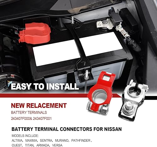 Miniatura 7 de Conectores de terminal de batería, compatibles con Nissan, Altima, Maxima, Rouge, Sentra, Murano, 243407F000/24340-7F000 y 243407F001, conjuntos de