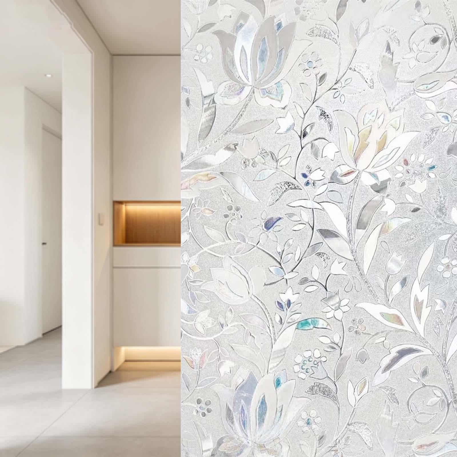 Pellicola Vetri Finestre Privacy Autoadesive Anti-UV Opaca Pellicole Privacy Finestra Senza Colla Riutilizzabile Per Ufficio Bagno Camera Da Letto Sala Di Riunione(C,80x250cm)
