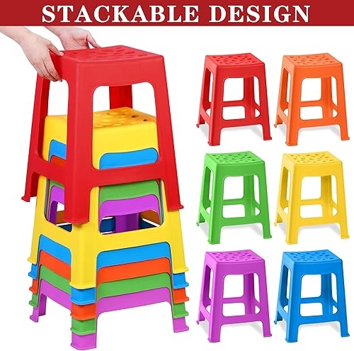 Miniatura 5 de TURSTIN Paquete de 6 taburetes apilables para aula, de plástico, coloridos, redondos, interiores y exteriores, asientos flexibles, sillas