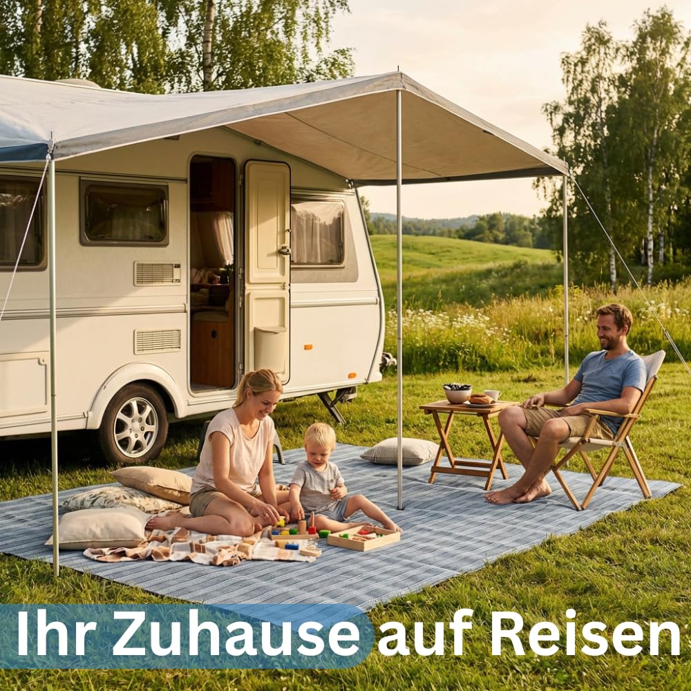 JOLAX Vorzeltteppich, 500 g/m², Campingteppich Outdoor für Wohnwagen & Wohnmobil, Markisenteppich, PVC-frei, Wasserdurchlässig, Atmungsaktiv, Rutschfest, Waschbar 40°C, mit Tragetasche