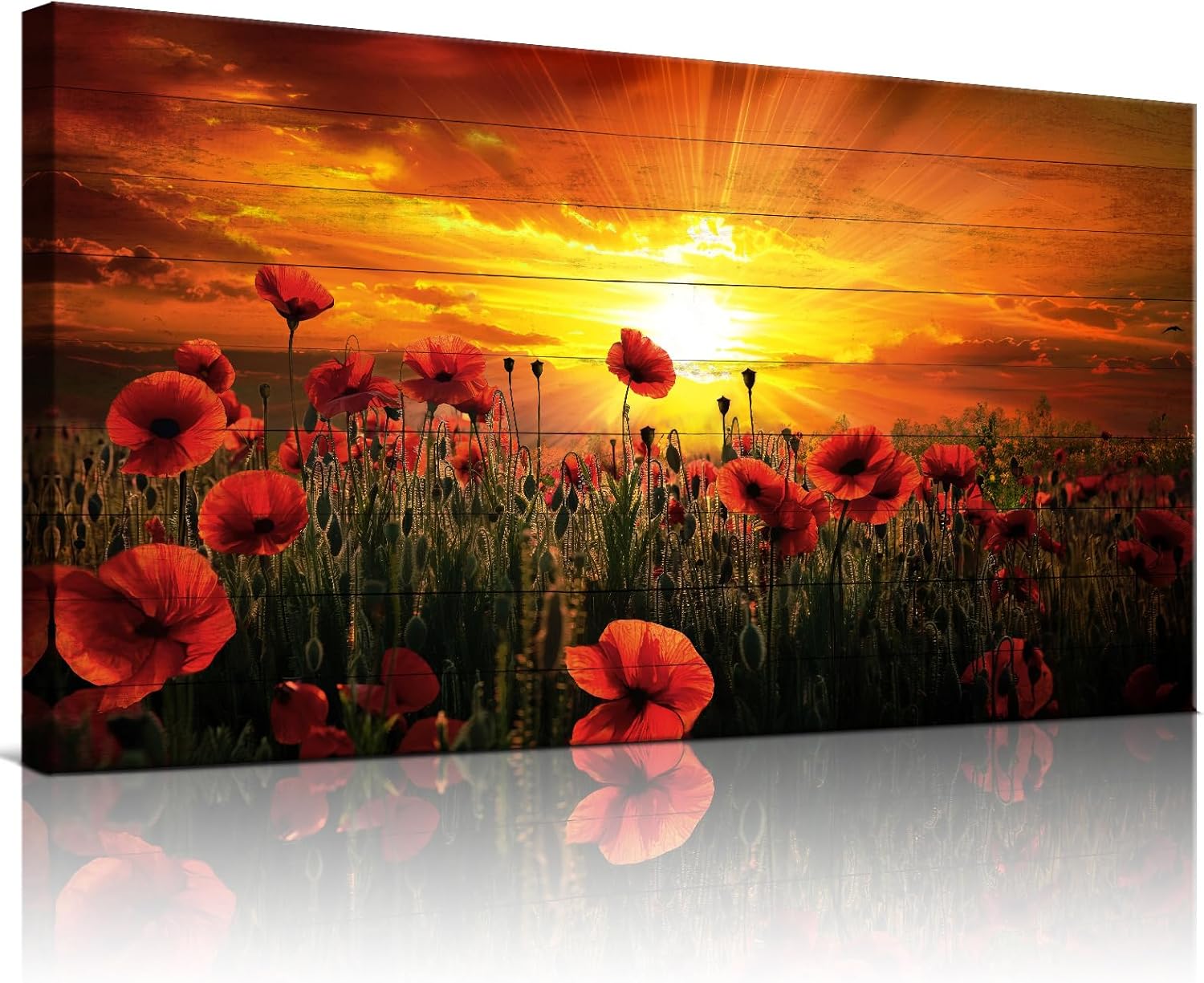 Floral Wall Art for Living Room,Red Poppies Field Painting