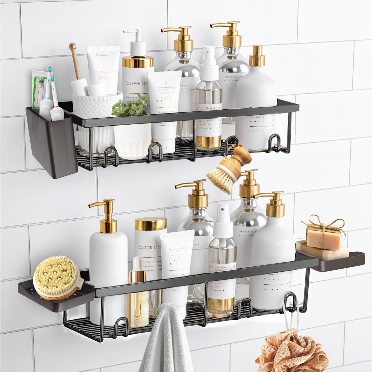 Sben Shower Caddy Adhesive Rustproof Organizer 5 Pack Rustproof Bathroom Shelves Large Capacity No-Drill Rack Storage Accessories with