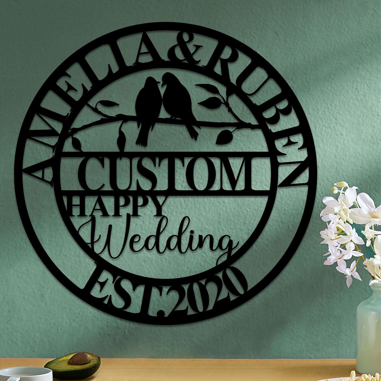 Personalised Wedding Anniversary Metal Signs | Custom Metal Name Signs | Ideal for Home, Outdoor & Bedroom Decor | Personalised Gift for Couples & Housewarmings (Style 4)