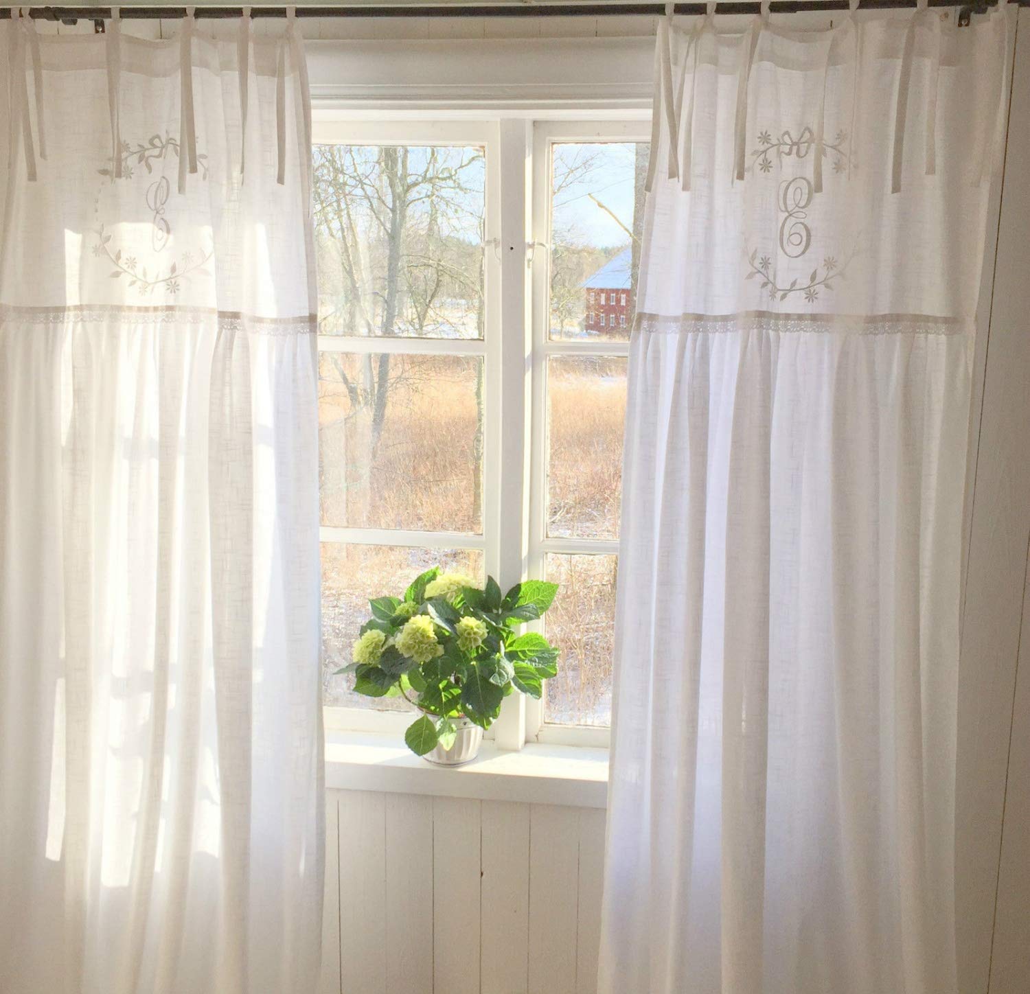 WEIß Vorhang Emilia NY Gardinen Schals 70-140x250 cm BxL(H) 2 Stück Bandaufhängung Vorhangset Shabby Vintage L