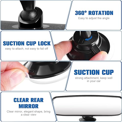 Miniatura 4 de Veemoon Espejo de repuesto para parabrisas ancho, antinegro, espejo grande deslumbrante de cm, elimina la prueba H, espejo trasero azul para