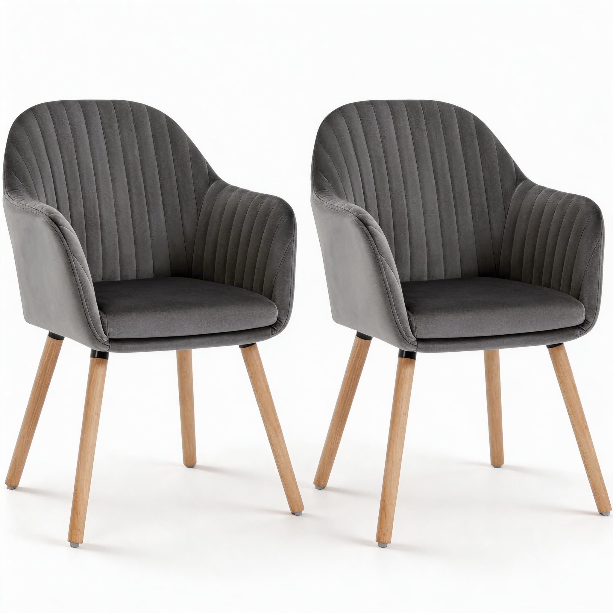 WOLTU Esszimmerstühle 2er Set, für Schlafzimmer Küche Wohnzimmer, Küchenstühle gepolstert mit Armlehne, aus Samt Massivholz, Dunkelgrau