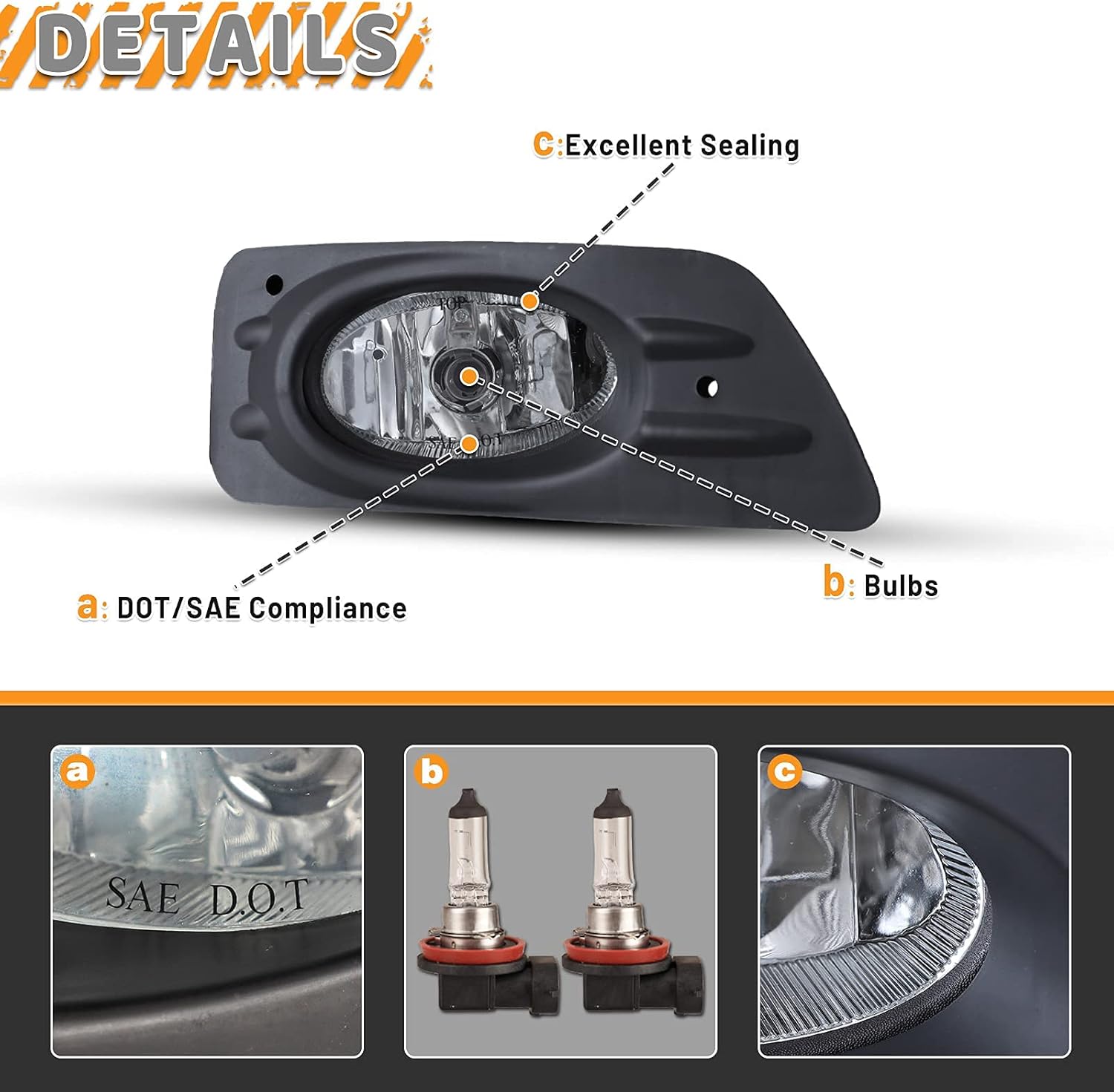 Fog Lights Assemblies Lamps For 2006 2007 Honda Accord 4 Door Sedan 4 dr Driver Passenger Replacement