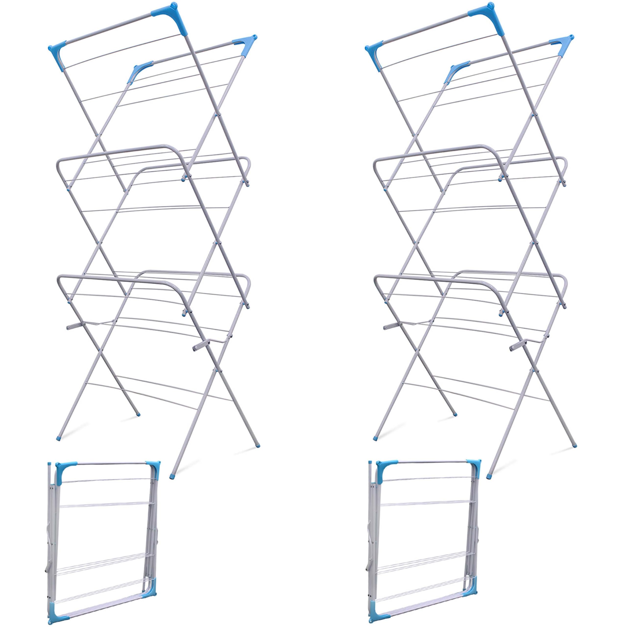 3 Tier Folding Clothes Airer, Foldable Clothes Horse, Clothes Rack for Indoor & Outdoor Use, Clothes Drying Rack, Clothes Airer Indoor, Flat Foldable Washing Line with Non-Slip Feet (Twin Pack)