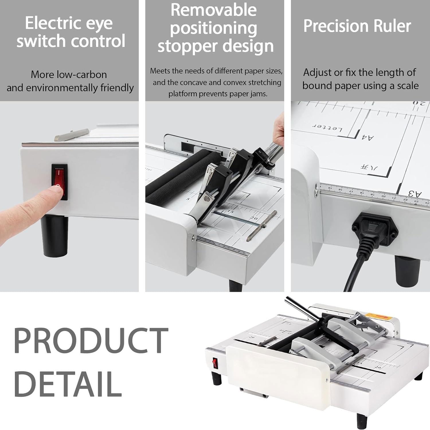 Elektrische Bindemaschine, Multifunktions-Papierhefter für Broschüren, Papiereinzugsgröße 300 x 440 mm, Sichtfenster, manueller Papierfalzer, Heften und Binden