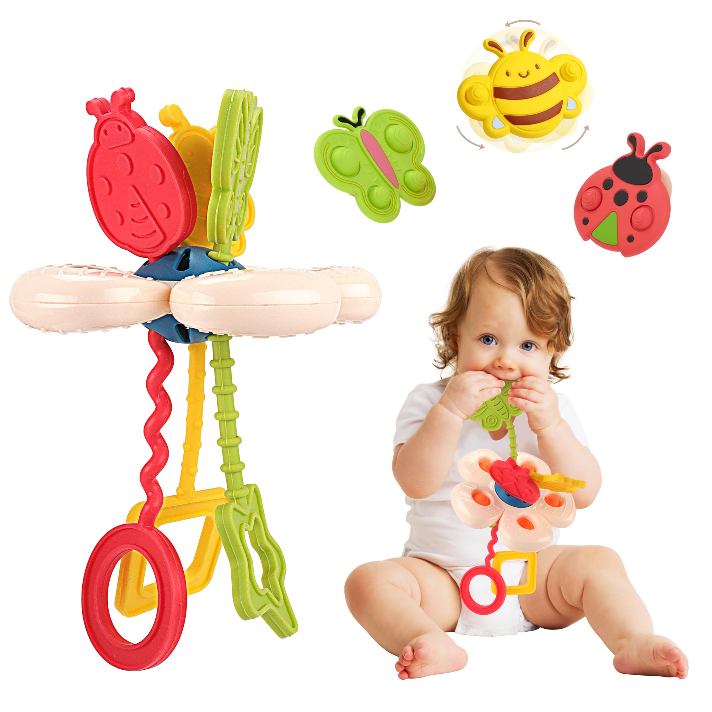 Baby Sensory Montessori Toys with 3PCS Suction Cup Spinner Toys for 6-12-18 Months Silicone Teething baby toy Car Seat Air...