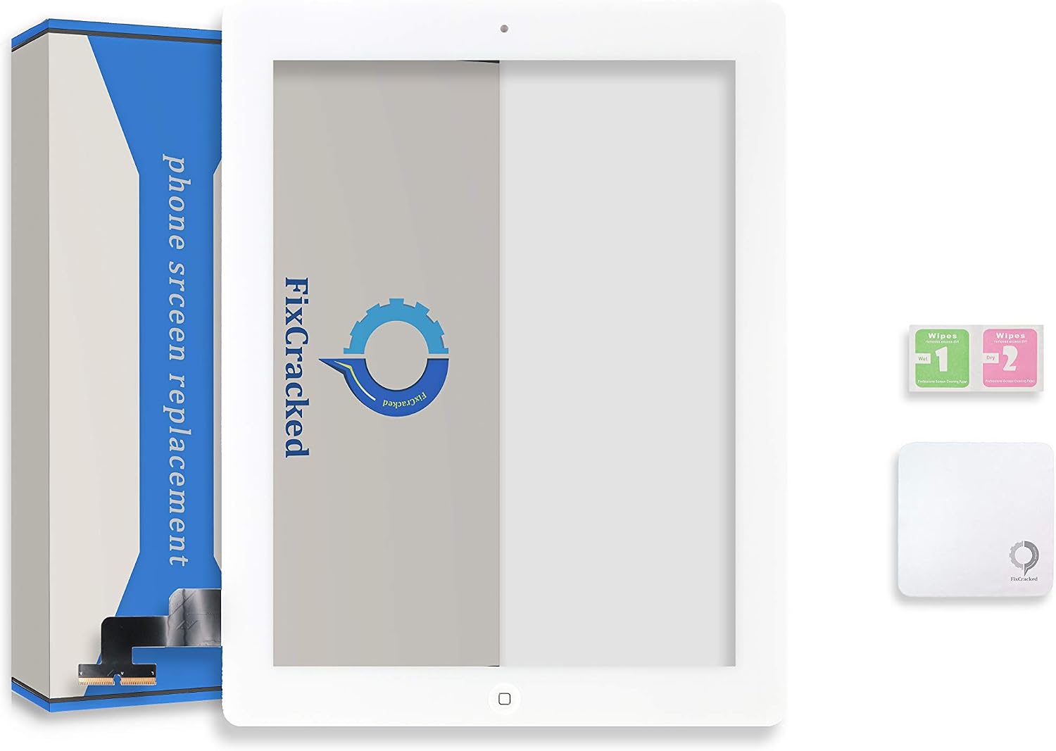 Fixcracked Touch Screen Replacement Parts Digitizer Glass Assembly for Ipad 2 (White)