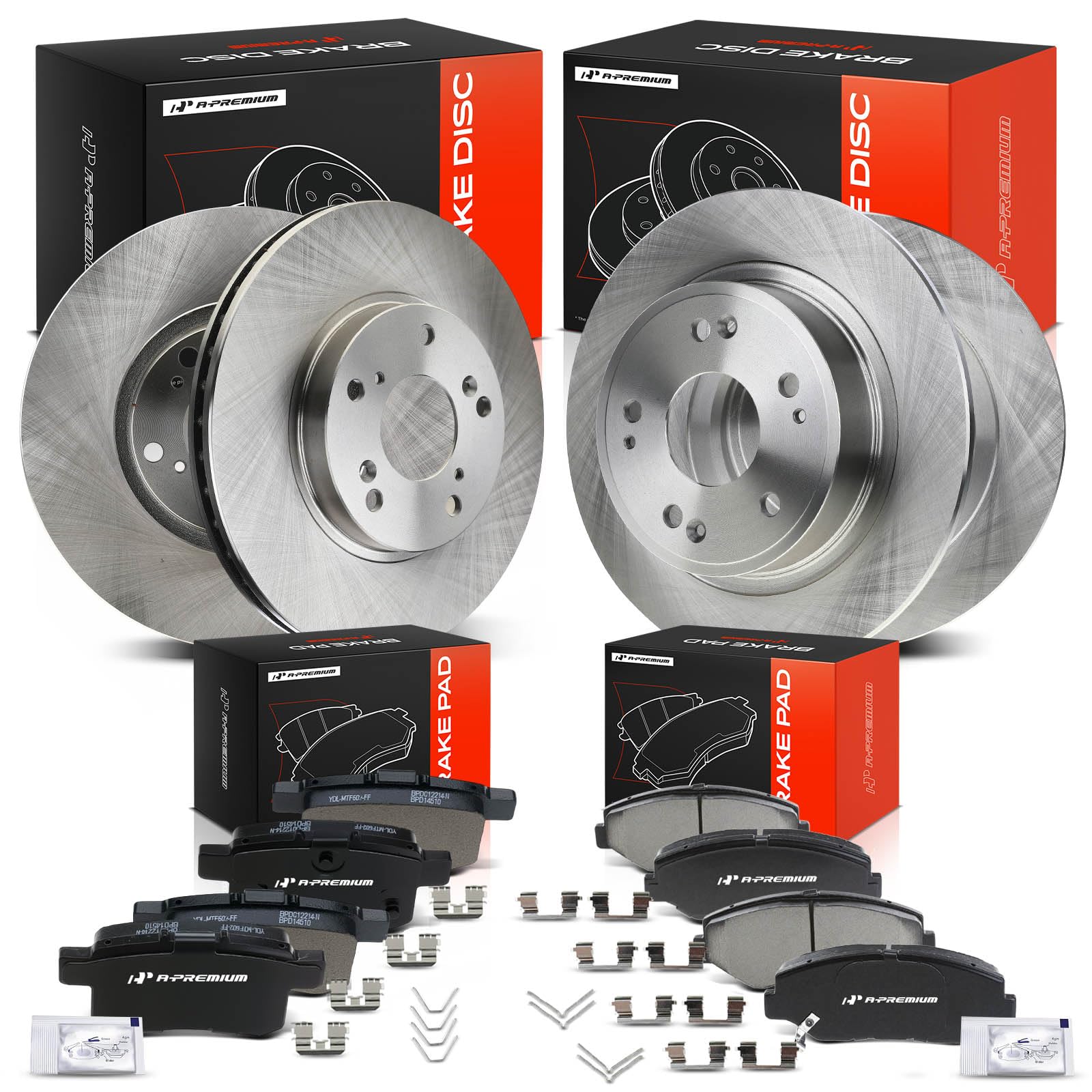 a-premium front vented & rear solid disc brake rotors + ceramic pads kit compatible with select honda models - accord 2008-2012/2014-2017, 12-pc set