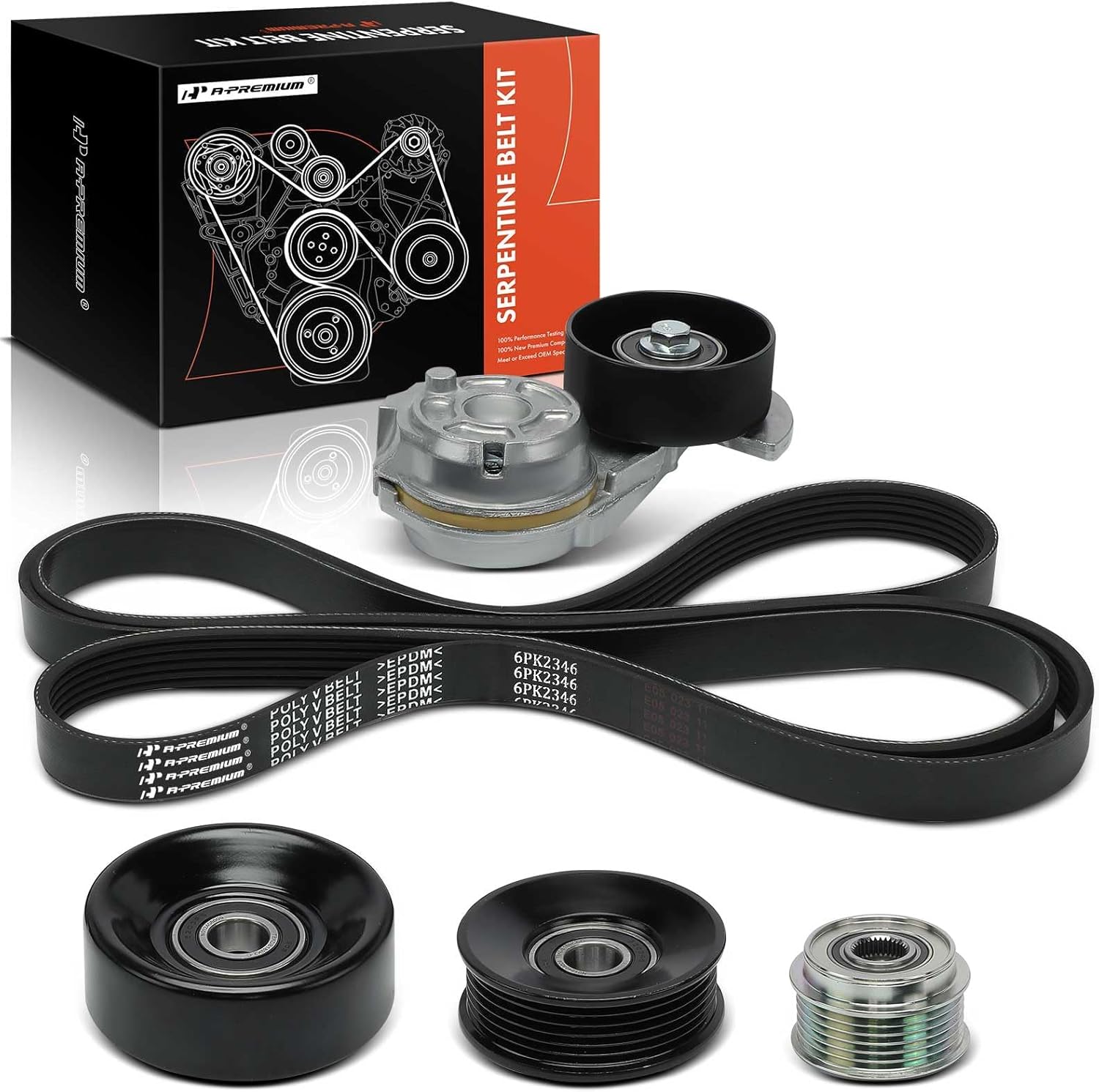 A-Premium Engine Serpentine Belt Drive Kit with Tensioner & Idler Pulley Compatible with Ford Crown Victoria & Lincoln Town Car & Mercury Grand Marquis - 2006-2011 - SOHC V8 4.6L