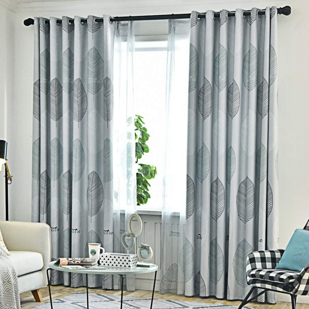 Rideaux d'interdiction salon gris 200x270 avec panneau jacquard imprimé feuille de fenêtre
