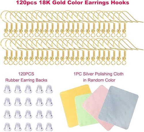 Miniatura 59 de Ganchos de oro para aretes, 80 piezas/40 pares, cables de oreja, 240 piezas hipoalergénicas de joyería con anillos de salto y tapones de silicona