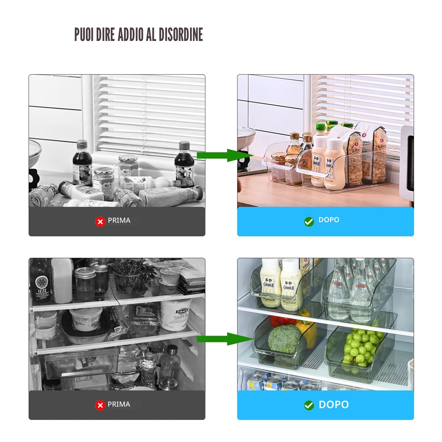 2 Pezzi Organizer per frigorifero - Contenitore per frutta e verdura per alimenti, organizer trasparente senza BPA per cucina, frigorifero e altri organizzatori(Medio)