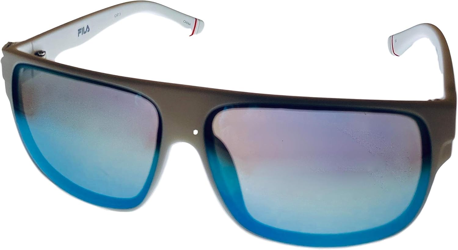 Fila Mens White Rectangle Plastic Wrap Sunglass, Flash Lens SF9336 6VCG