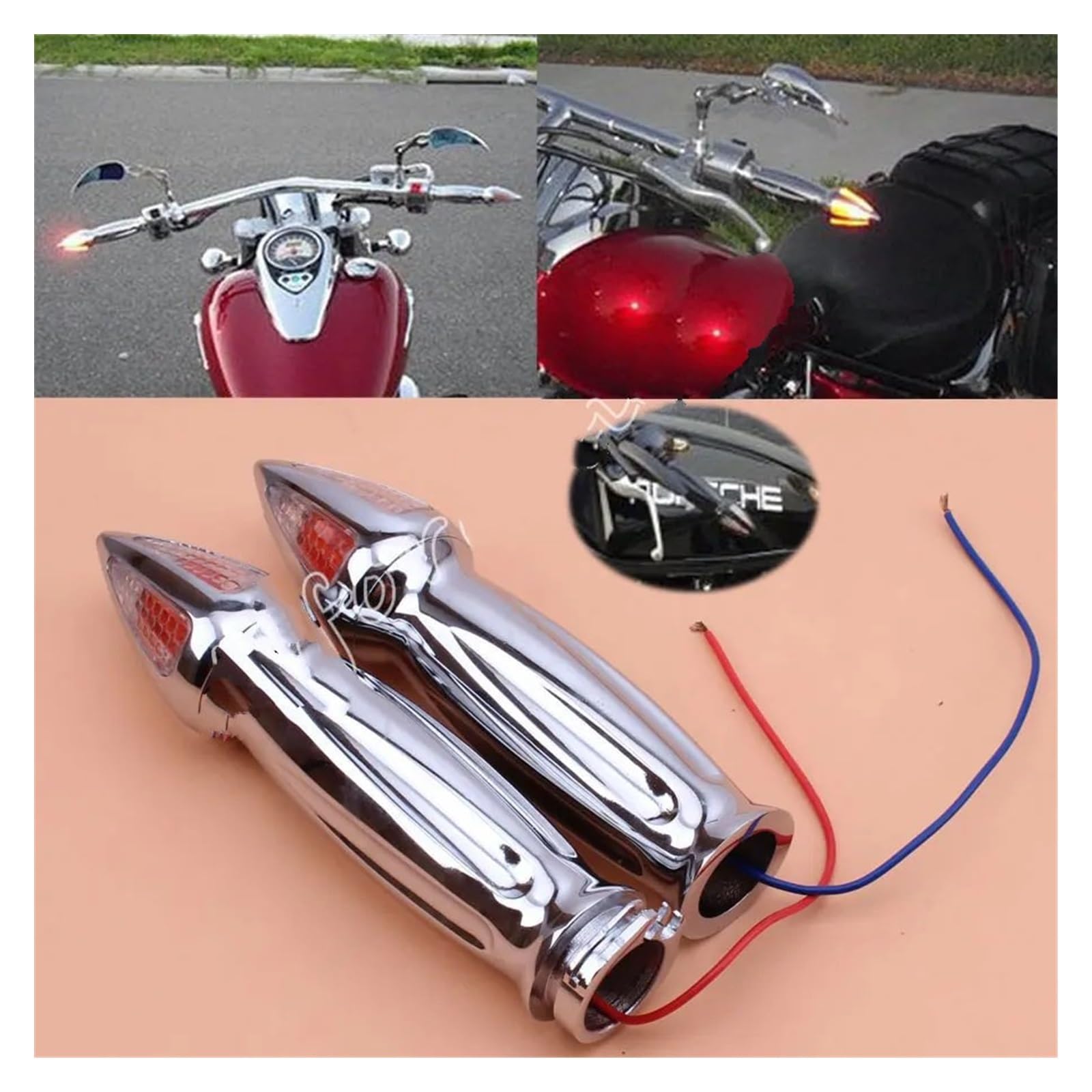 Moto In Alluminio Cromato 1 "Impugnatura Manubrio + Manopole Bar End Indicatore di direzione Luce Ambra per Har&ley Choppers Hond VTX 1300 Manopole manubrio