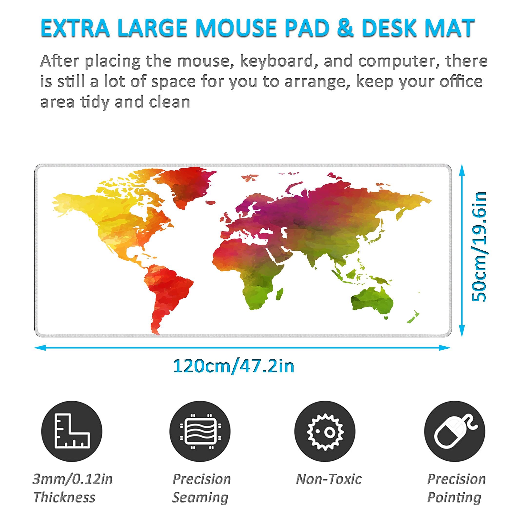 LL-COEUR Alfombrilla de Ratón Grande para Juego Mapa 120x50x0,3CM Almohadilla de Escritorio Teclado Ordenador XXL Speed Gaming Mousepad L