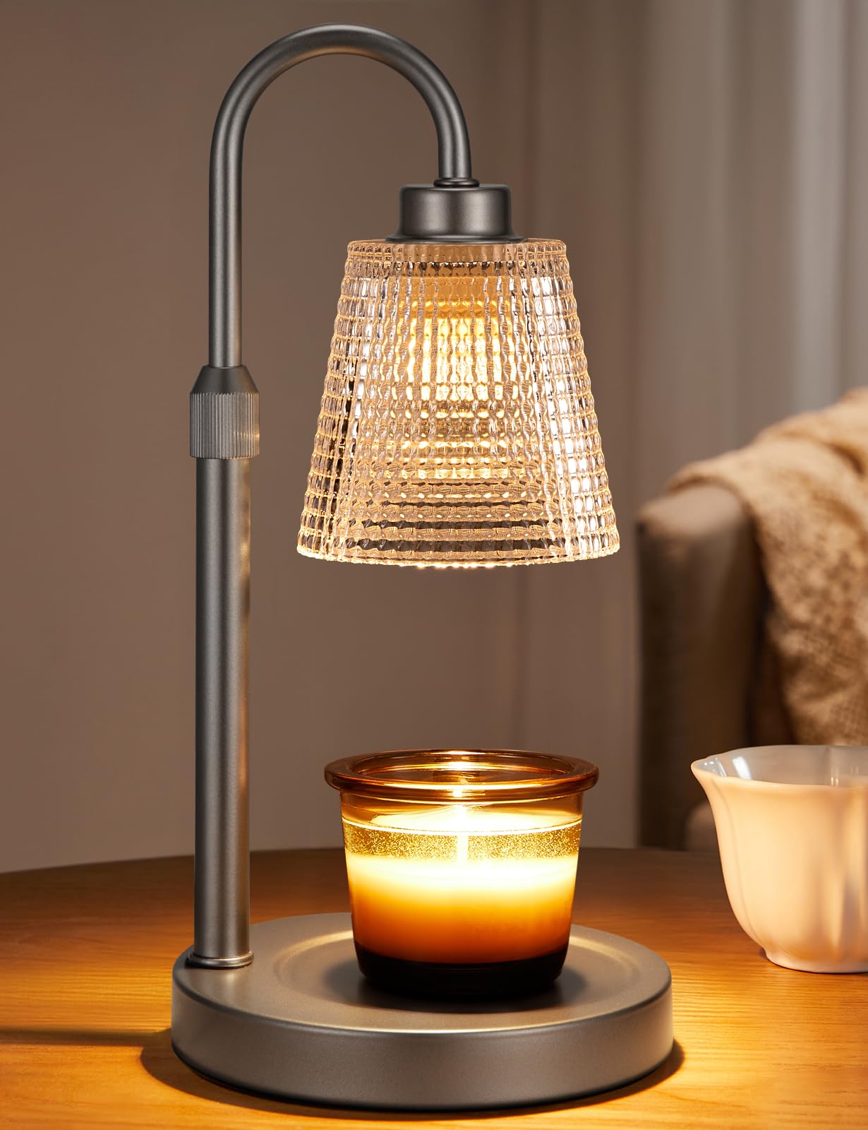 Gray Candle Warmer Lamp with Timer, Dimmable Candle Warmer for Jar Candles, Height Adjustable Wax Melts Warmer, Birthday Gifts for Women Mom, House Warming Gifts New Home Decor