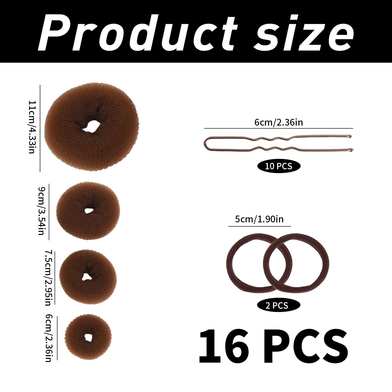 Ciambella per Chignon,4 Pezzi Retine per Capelli Chignon Facile per Capelli per Bambina e Donna,e 2 Elastici per Capelli,10 Clip a Forma di U per Acconciature Chignon per Ballerina e Danza