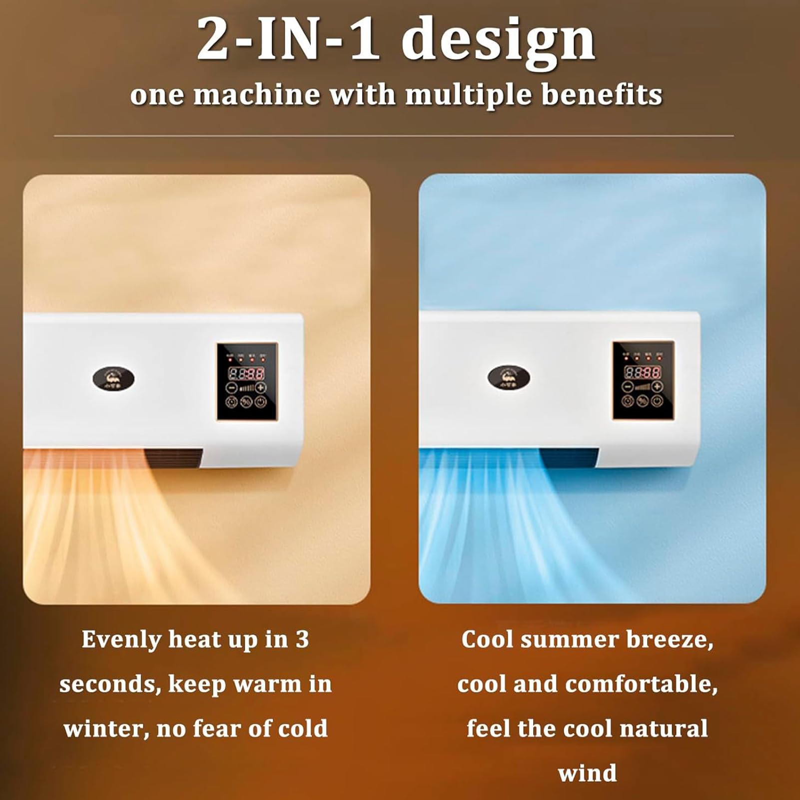 Aire Acondicionado de Pared - Aire Acondicionado Portátil,Con Función Frío y Calor, Silencioso y Temporizador 24H para Cocina, Coche, Hogar, Apartamento,