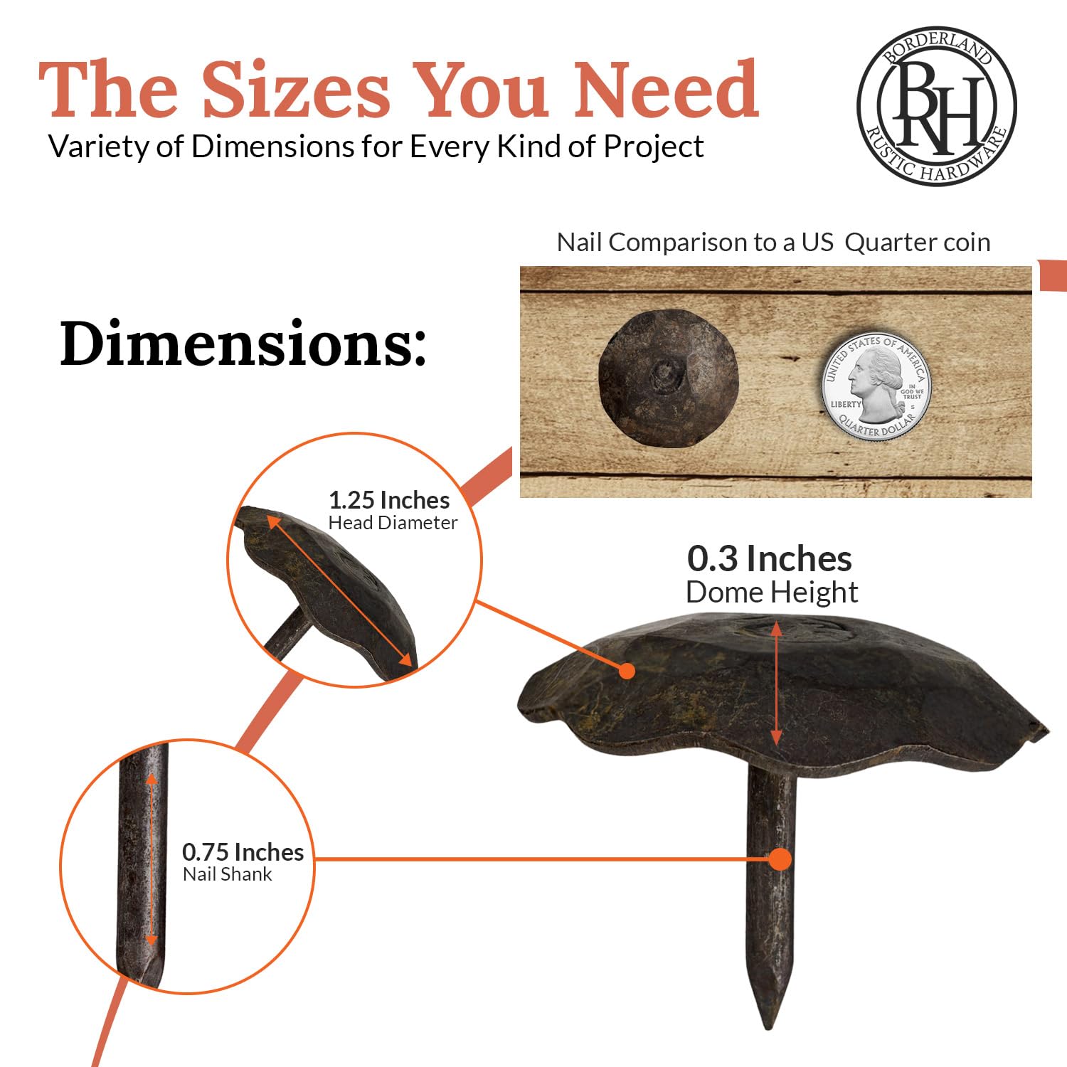 50 Pcs 1.25 Inch Round Head Decorative Nails - Oil Rubbed Bronze For Barn Doors, Shutters, Beams