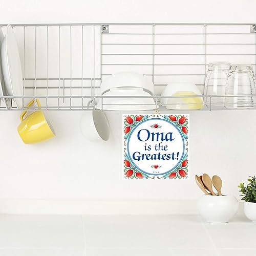 Miniatura 3 de Essence of Europe Gifts Oma es el más grande! 6x6 cerámica decorativa de pared de regalo para Oma  GermanGiftOutlet