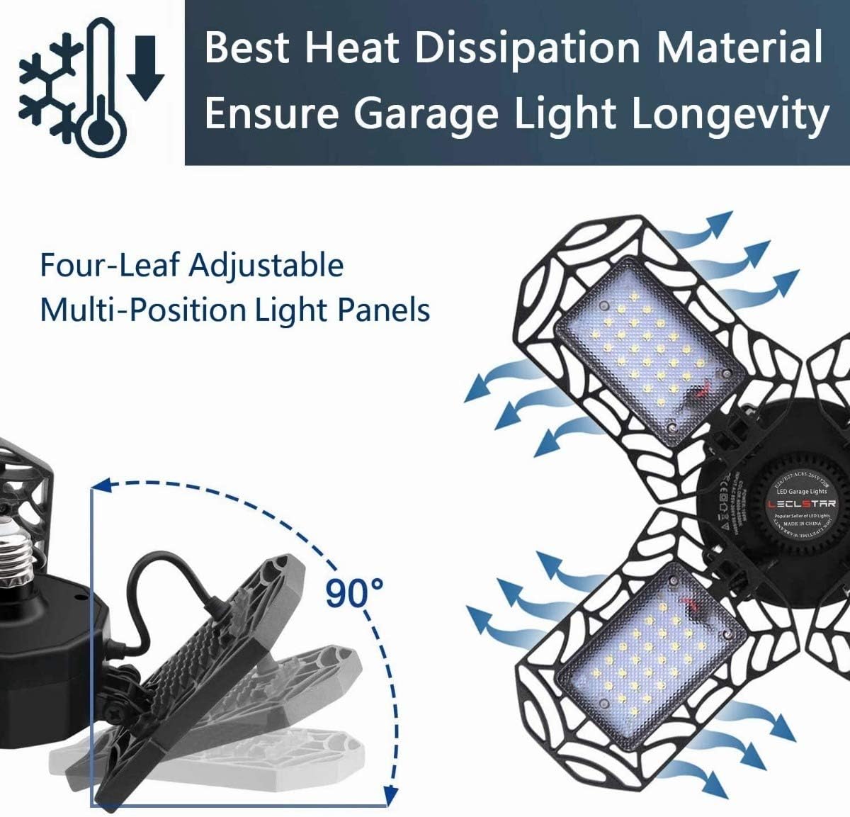 Get Popular Offer LED Garage Lights, 80W Deformable LED Garage Ceiling Light 8000LM Shop Lights Bulbs with 4 Adjustable Panels for Garage Workshop Basement Support E26/E27 Screw Socket