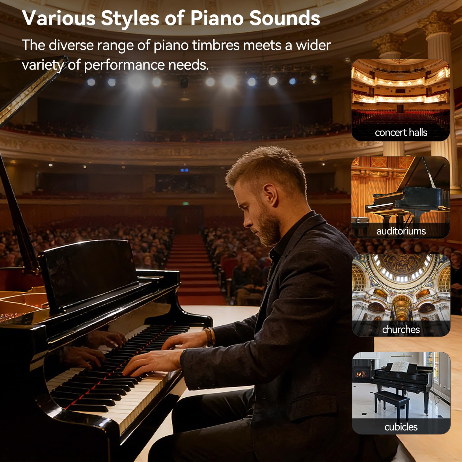 TERENCE V70 Pianoforte Digitale 88 Tasti Pesati – Tastiera Musicale con 4 Altoparlanti 20W×2+5W×2 –Custodia Cuffie in Omaggio – Pianoforte Elettrico per Esami e Studio –Bianco