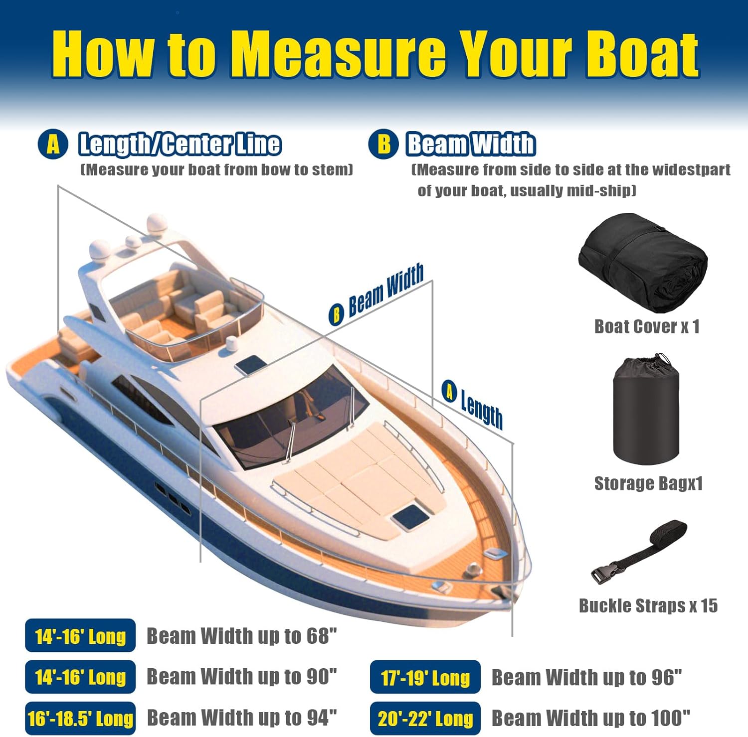 Heavy Duty 1200D Boat Cover, Waterproof & UV Resistant, Fits 20-22 FT V-Hull, Tri-Hull, Bass Boats – Trailerable Marine Grade Cover with Adjustable Straps for All-Weather Protection