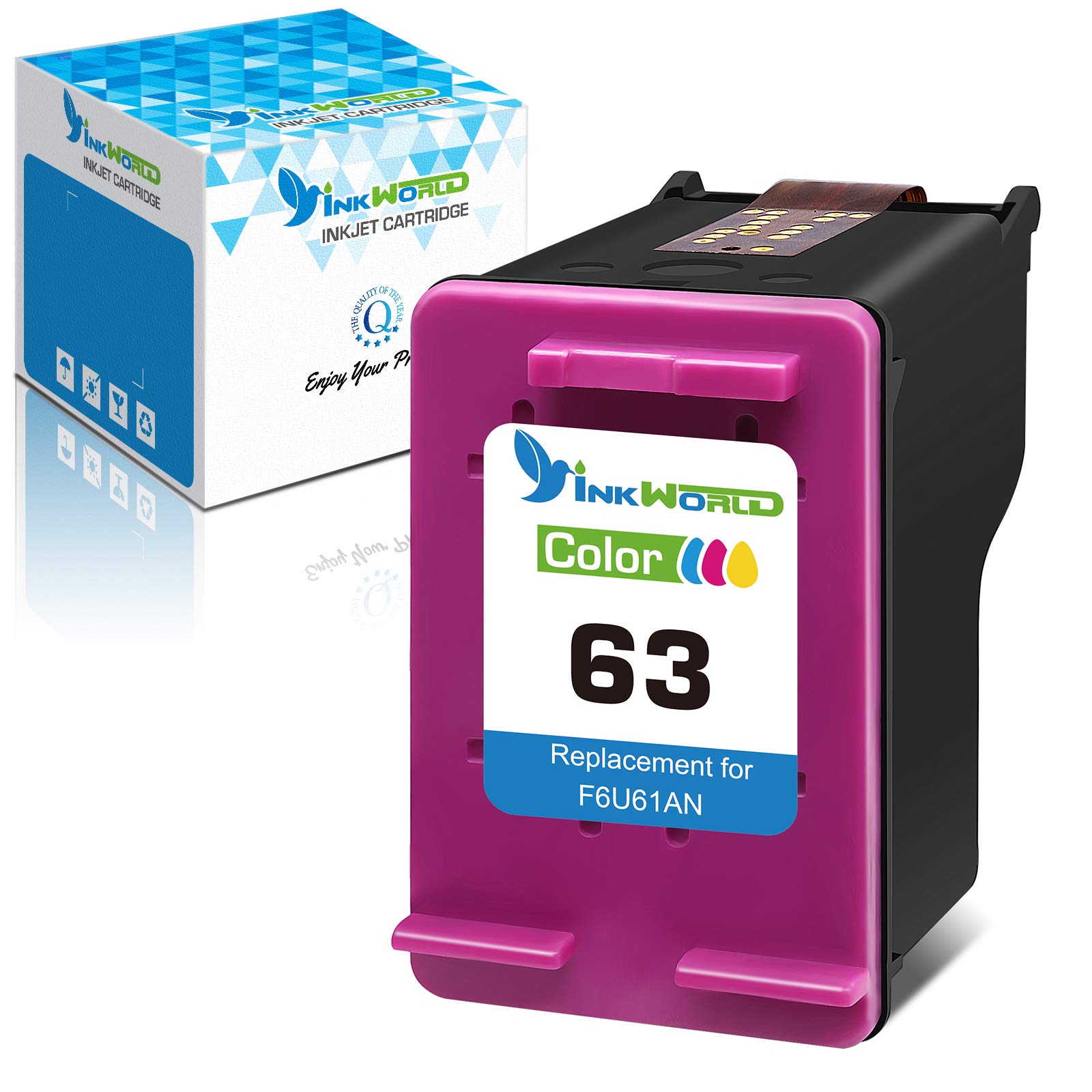 InkWorld Remanufactured Ink Cartridge Replacement for 63 (1 Tri-Color) Use for HP OfficeJet 3830 5252 4650 5258 4655 4652 Envy 4520 4512 4513 4516 DeskJet 3636 3630 1111 1112 3637 3632 Printer(1 Pack)