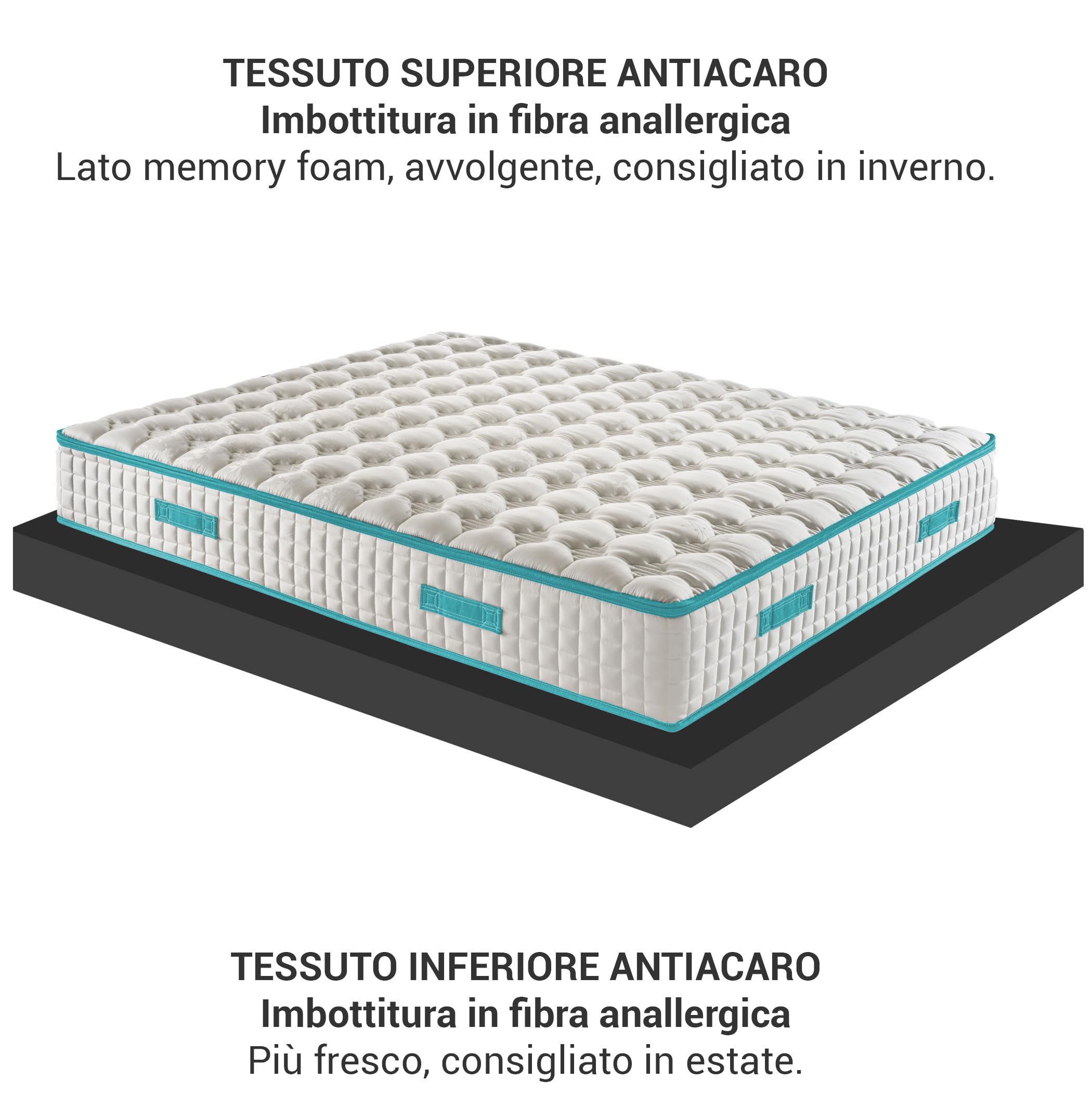 GEEMMA® Materasso Matrimoniale 160x190 Molle Insacchettate e Memory H27 – Dispositivo Medico, Doppio Lato Comfort/Semirigido, Ortopedico per Mal di Schiena, Tessuto Anallergico - HYBRID MEMORY MED PRO