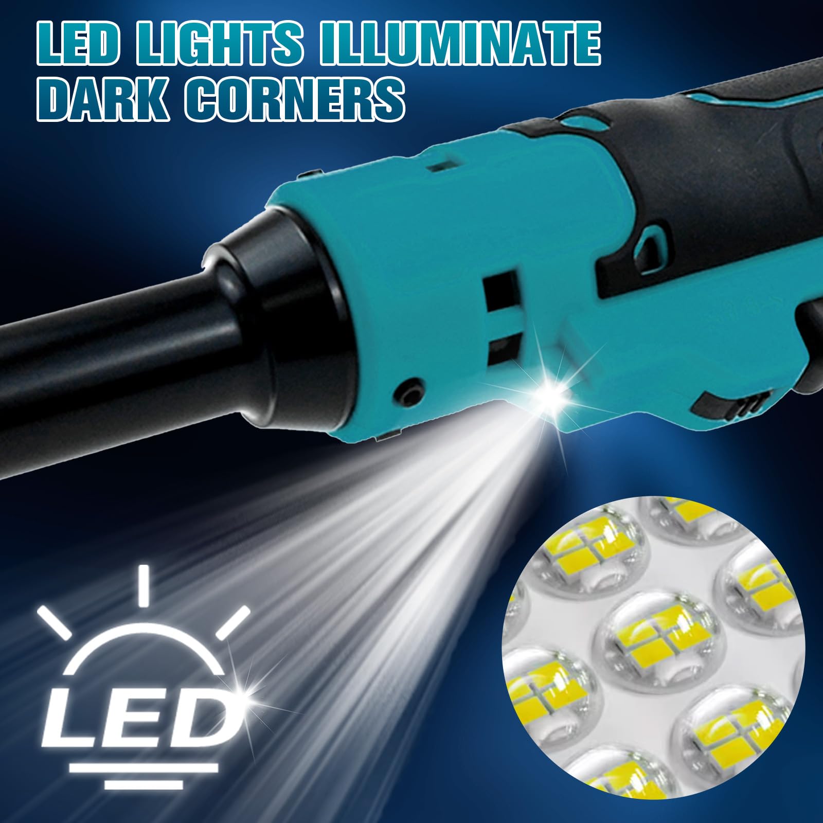 Akumulatorowa grzechotka do Makita 18 V akumulator – klucz zapadkowy 3/8", 60 Nm 400 obr./min, elektryczna grzechotka z 8 kluczami nasadowymi, adapterem 1/4" i drążkiem przedłużającym 3" (bez baterii)