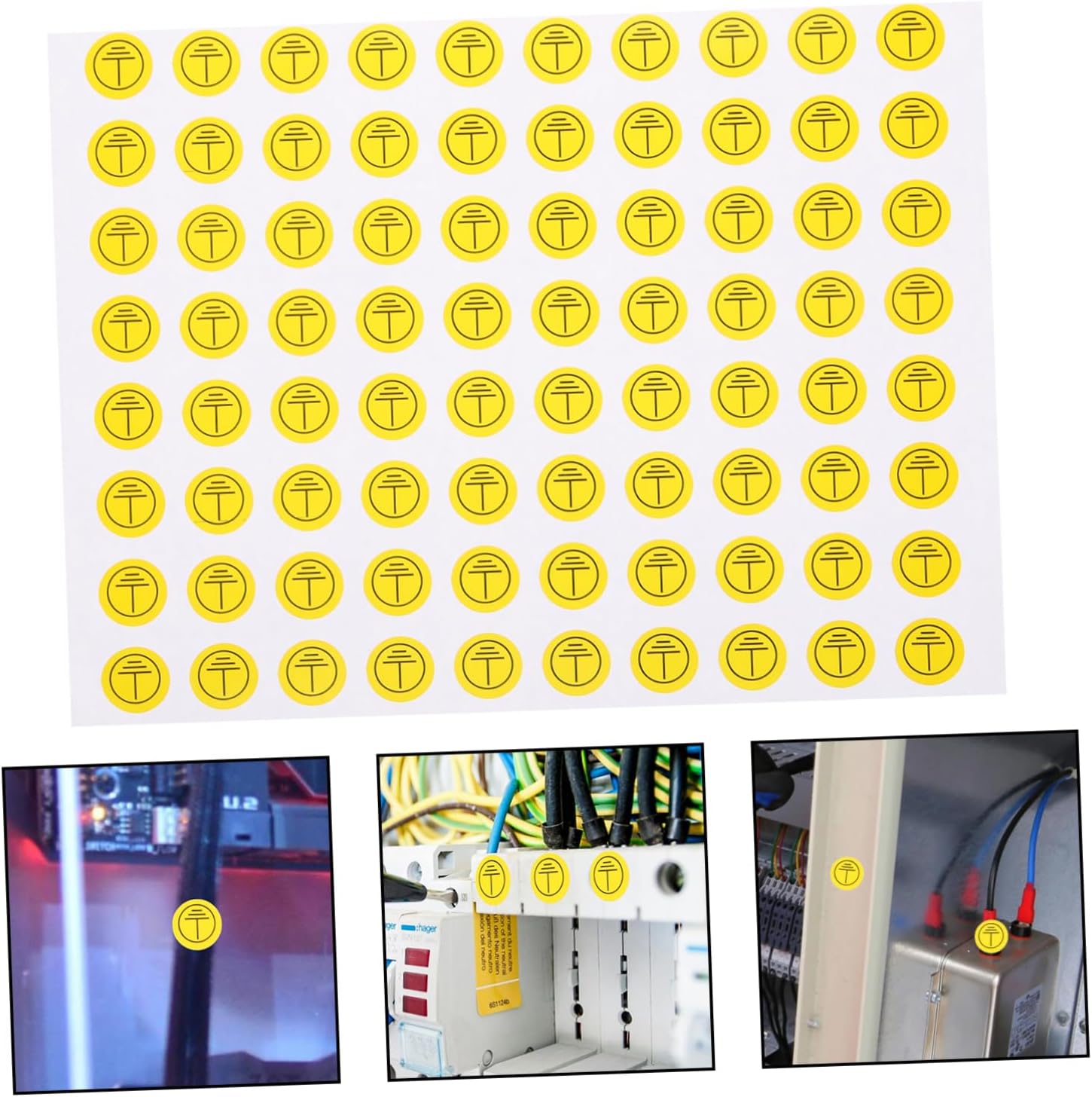 800pcs Grounding Symbol Stickers Self-adhesive Electrical Panel Labels Protective Ground Warning Signs for Safety Electrical Equipment Easy Application Various