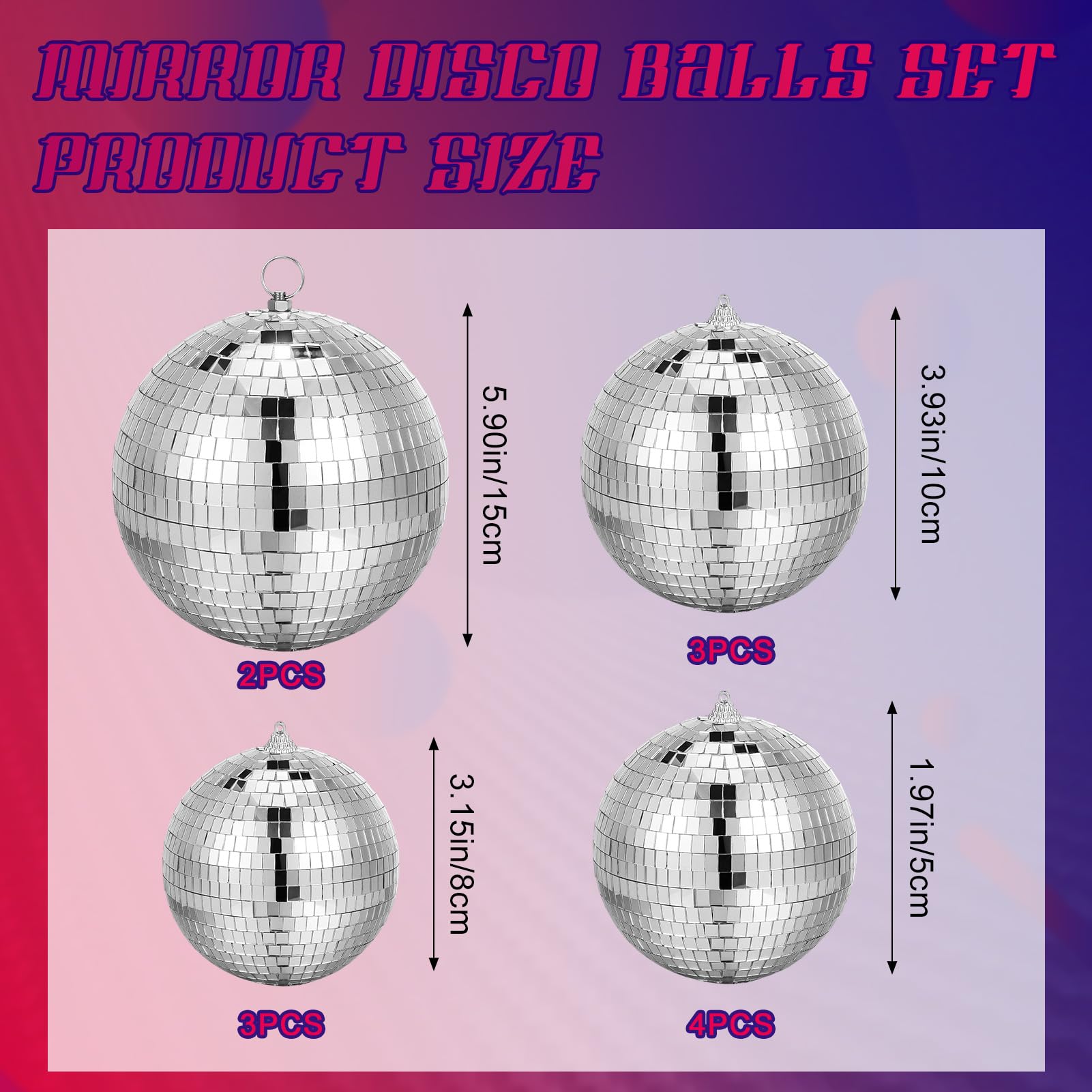 Juego de 12 bolas de discoteca grandes con espejo con anillo colgante para fiestas, bodas, bailes y festivales de música, decoración de club, escenario, decoración de DJ (1.97/3.15/3.94/5.9