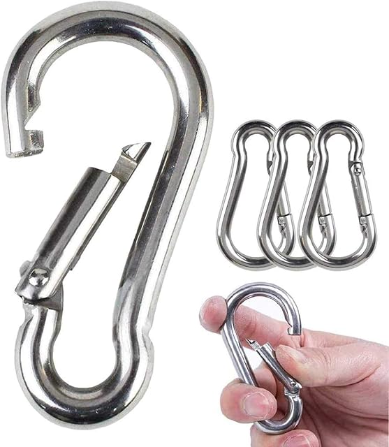 Pubiao 4-PCS Carabiner Heavy Duty 304 Stainless Steel M6 Carabiner Snap Hook Gauge Steel Carabine Swivel Spring Clip for Outdoor Hiking Camping Fishing(Not for Climbing)