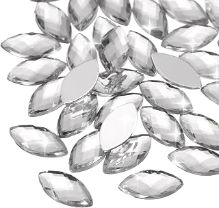 MECCANIXITY 200PCS Acrylic Horse Eye Gems 6x12mm Flat Back Artificial Rhinestones for DIY Crafts Bead Wedding Party Face Painting Jewelry Making (Clear)