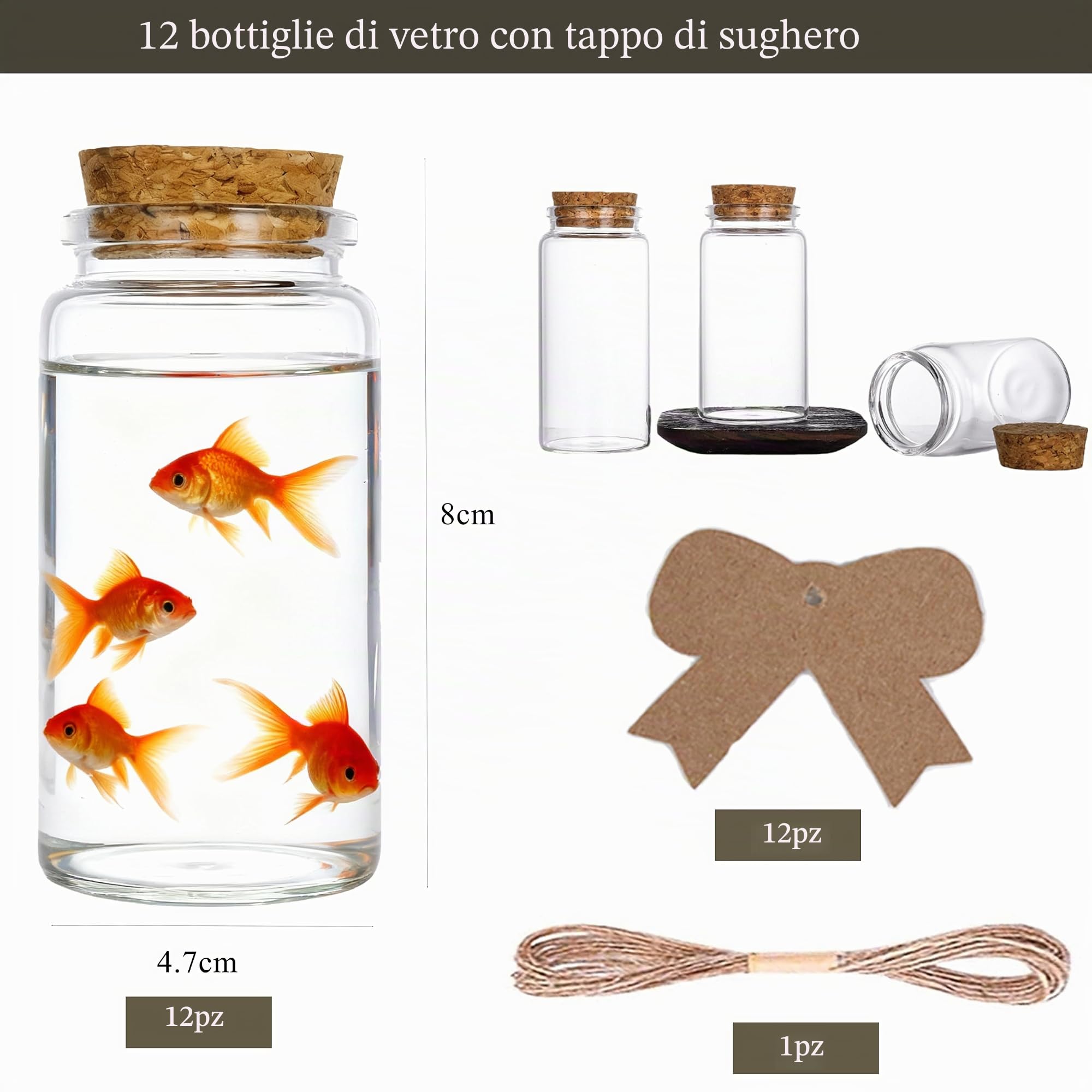 12 Pezzi 100ml Barattolini Vetro Piccoli Mini Bottiglie di Vetro,Mini Vasetti Vetro con Coperchio per Fai Da Te, Feste e Decorazioni
