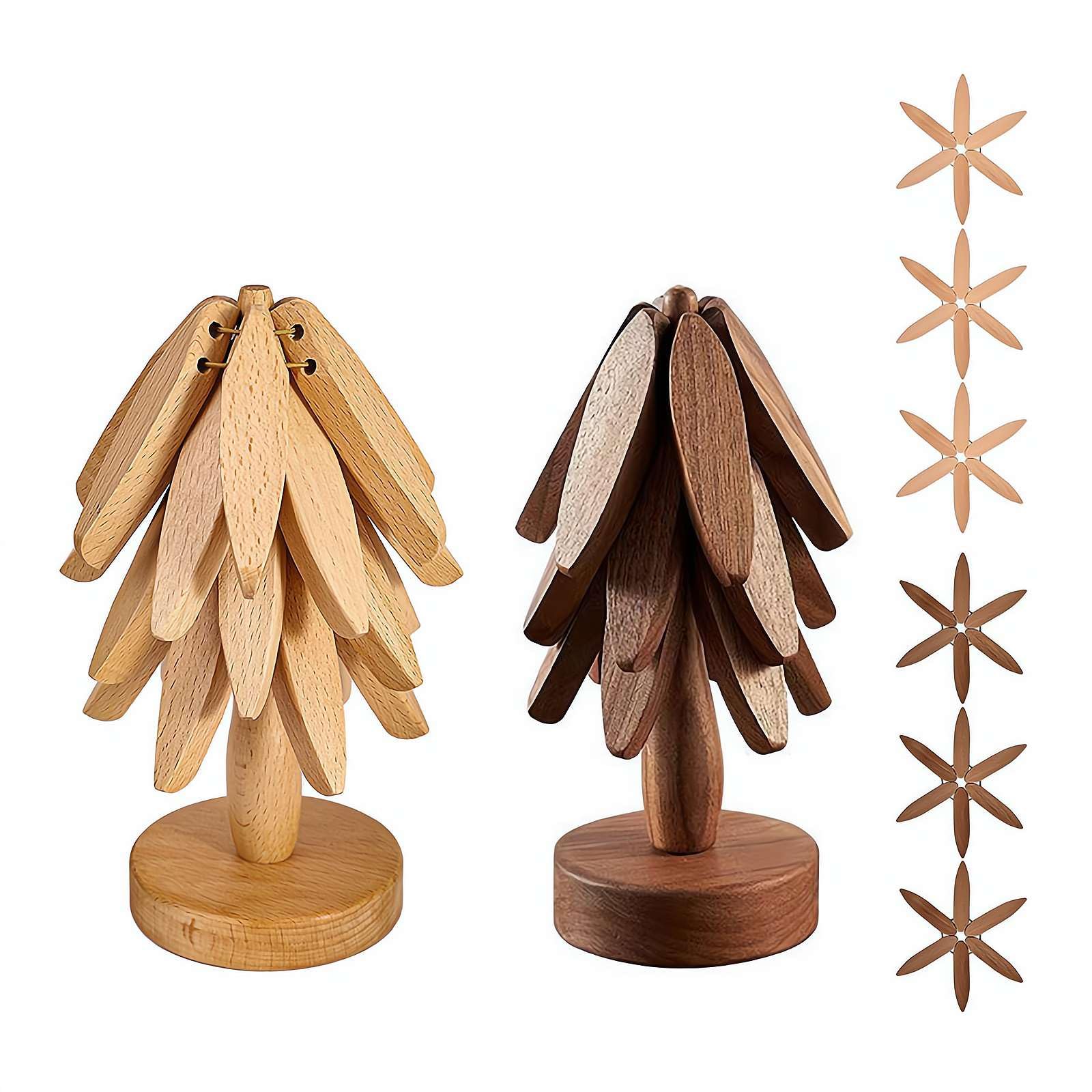 Sottopentola In Legno Per Piatti Caldi, Set Di Sottopentola A Forma Di Albero Sottopentola Per Teiera E Pentole Calde Noce Nero~p129948264