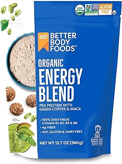 BetterBody Foods Organic Energy Blend, Plant-Based Protein Blend made with Naturally Energizing Green Coffee Extract and Maca, Gluten-free, Non-GMO, 12.7 Ounces