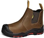 SAFETOE Mens Work Boots Composite Toe Chelsea Safety Boots Slip On Cow Leather Waterproof Lightweight Working Boots