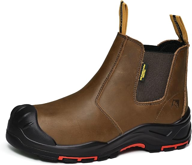SAFETOE Mens Work Boots Composite Toe Chelsea Safety Boots Slip On Cow Leather Waterproof Lightweight Working Boots