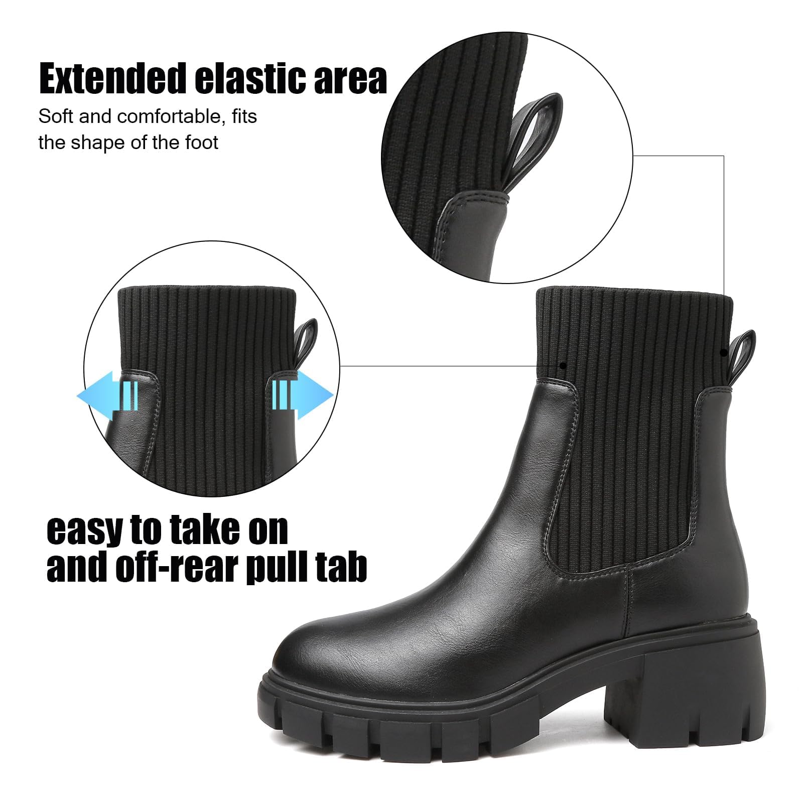 Womens Boots Chelsea Boots Women Ankle Boots Platform Ladies Walking Waterproof Chunky Heel Lug Sole Slip On Boot